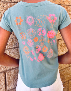 Sweet Soul "GOOD MOOD ATTITUDE" Front /Back Happy Face Embroidery Graphic Pocket Tee