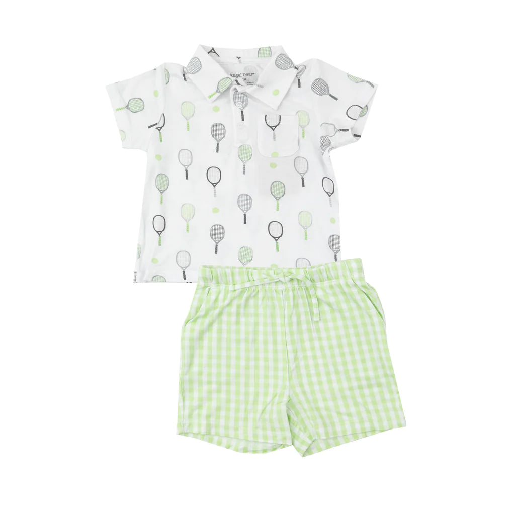 Angel Dear TENNIS GREEN GINGHAM Polo Shirt & Short Set