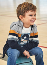 Load image into Gallery viewer, 4349 74 mayoral Boys CARROT STRIPE Grey &amp; Navy Half zip Sweater w/ Hood
