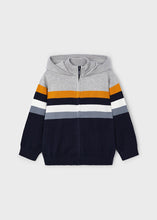 Load image into Gallery viewer, 4349 74 mayoral Boys CARROT STRIPE Grey &amp; Navy Half zip Sweater w/ Hood
