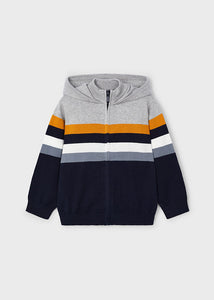 4349 74 mayoral Boys CARROT STRIPE Grey & Navy Half zip Sweater w/ Hood