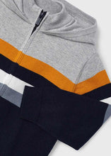 Load image into Gallery viewer, 4349 74 mayoral Boys CARROT STRIPE Grey &amp; Navy Half zip Sweater w/ Hood
