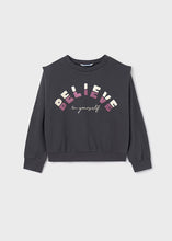 Load image into Gallery viewer, 7468 21 mayoral Tween &quot;BELIEVE&quot; Charcoal Sweatshirt
