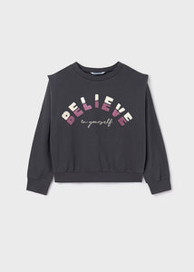 7468 21 mayoral Tween "BELIEVE" Charcoal Sweatshirt