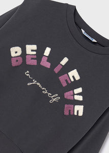 7468 21 mayoral Tween "BELIEVE" Charcoal Sweatshirt