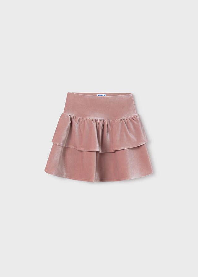 7970 49 mayoral Tween NUDE PINK VELOUR Ruffle Tier Skirt