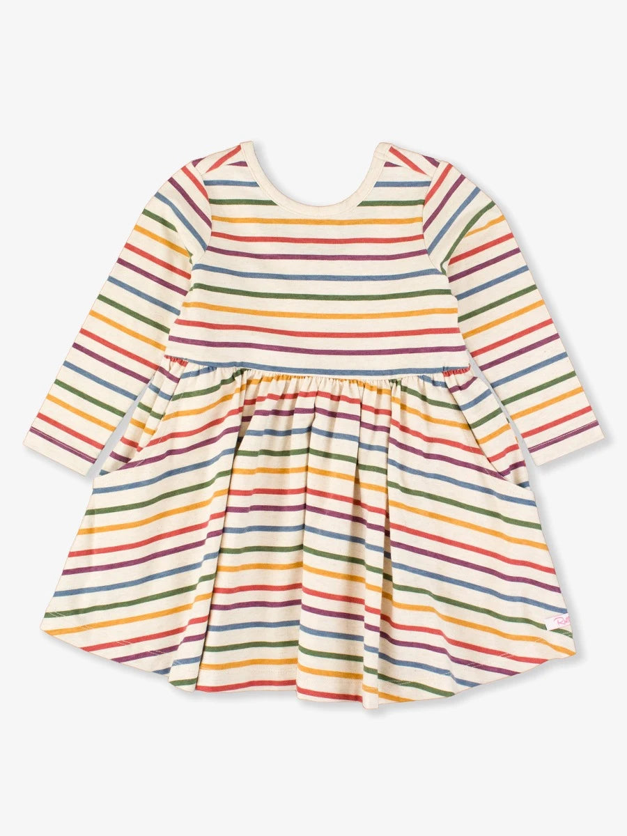 Ruffle Butts COUNTRYSIDE RAINBOW STRIPE Knit Long Sleeve Twirl Dress