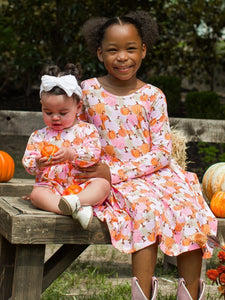 Ruffle Butts PINK PUMPKIN PATCH Knit L/S Skirted Romper