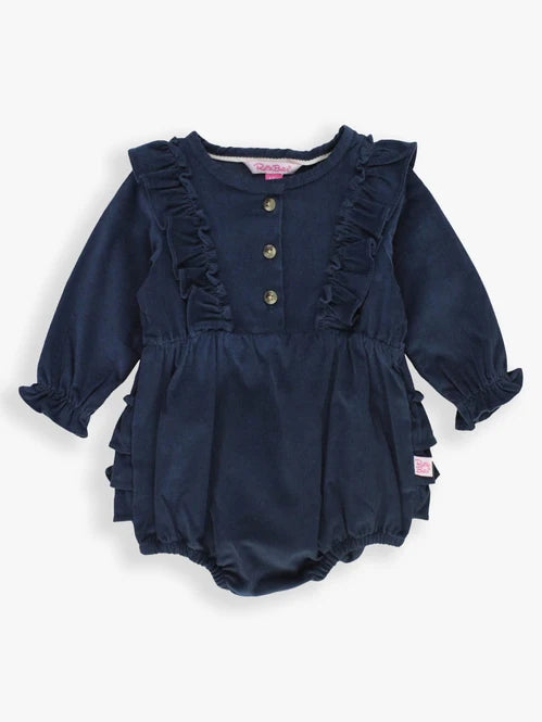 Ruffle Butts DARK NAVY Stretch Corduroy Waterfall Bubble Romper