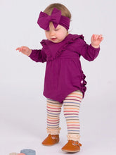 Load image into Gallery viewer, Ruffle Butts EGGPLANT HARVEST Knit L/S V-Bubble Romper
