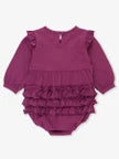 Load image into Gallery viewer, Ruffle Butts EGGPLANT HARVEST Knit L/S V-Bubble Romper
