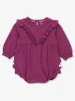 Ruffle Butts EGGPLANT HARVEST Knit L/S V-Bubble Romper