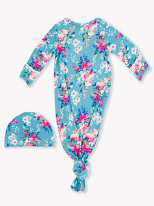 Ruffle Butts FANCY ME FLORAL Knotted Sleep Gown & Hat