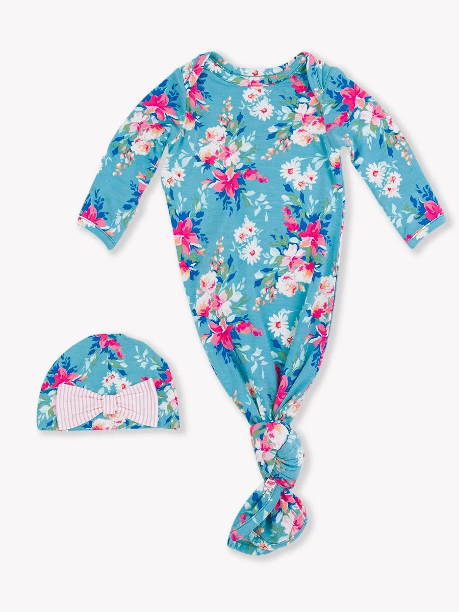 Ruffle Butts FANCY ME FLORAL Knotted Sleep Gown & Hat