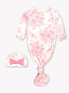 Ruffle Butts BUTTERFLY GARDEN TOILE Ruffle Knotted Sleep Gown & Hat Set