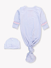 Load image into Gallery viewer, Ruffle Butts PERI &amp; WHITE MICRO STRIPE Knotted Sleep Gown &amp; Hat
