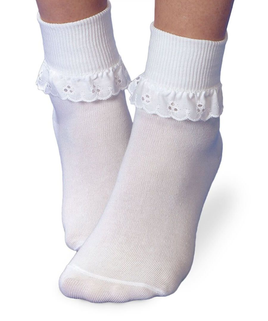 2154 Jefferies Eyelet Lace Turn Cuff Socks, white