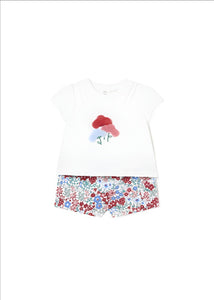 mayoral NB Girls White top with Red Floral Short Set