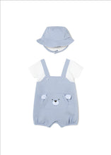 Load image into Gallery viewer, mayoral NB Boys BLUE DUNGAREE &amp; Onesie W/ HAT
