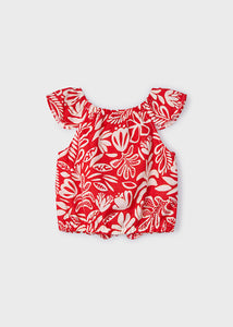 mayoral Girls RED FLORAL W/ Gold Printed Blouse