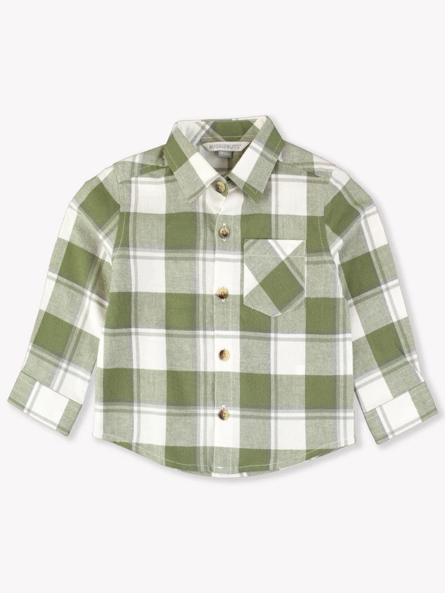 Rugged Butts DUSTY OLIVE PLAID FLANNEL L/S Button Down Shirt