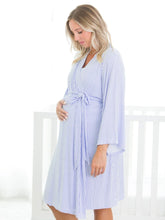 Load image into Gallery viewer, Ruffle Butts PERIWINKLE &amp; WHITE MICRO STRIPE Mom&#39;s Maternity Robe
