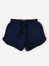 Load image into Gallery viewer, Mayoral Girls Circle Fringe Navy Ink French Terry Pull On Shorts
