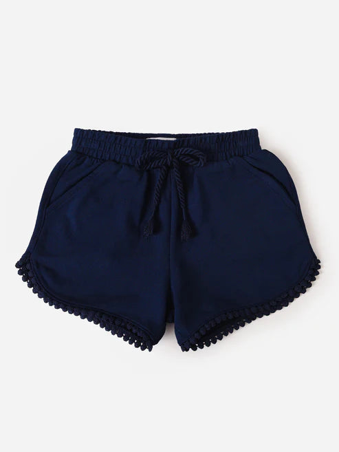 Mayoral Girls Circle Fringe Navy Ink French Terry Pull On Shorts