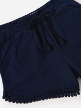 Load image into Gallery viewer, Mayoral Girls Circle Fringe Navy Ink French Terry Pull On Shorts
