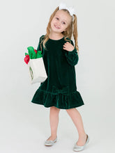 Load image into Gallery viewer, Ruffle Butts VELOUR Forrest Green Long Sleeve Drop Waist Dress
