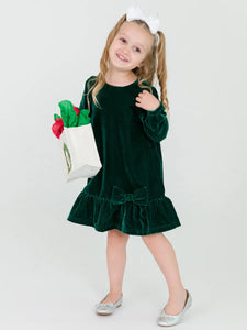 Ruffle Butts VELOUR Forrest Green Long Sleeve Drop Waist Dress