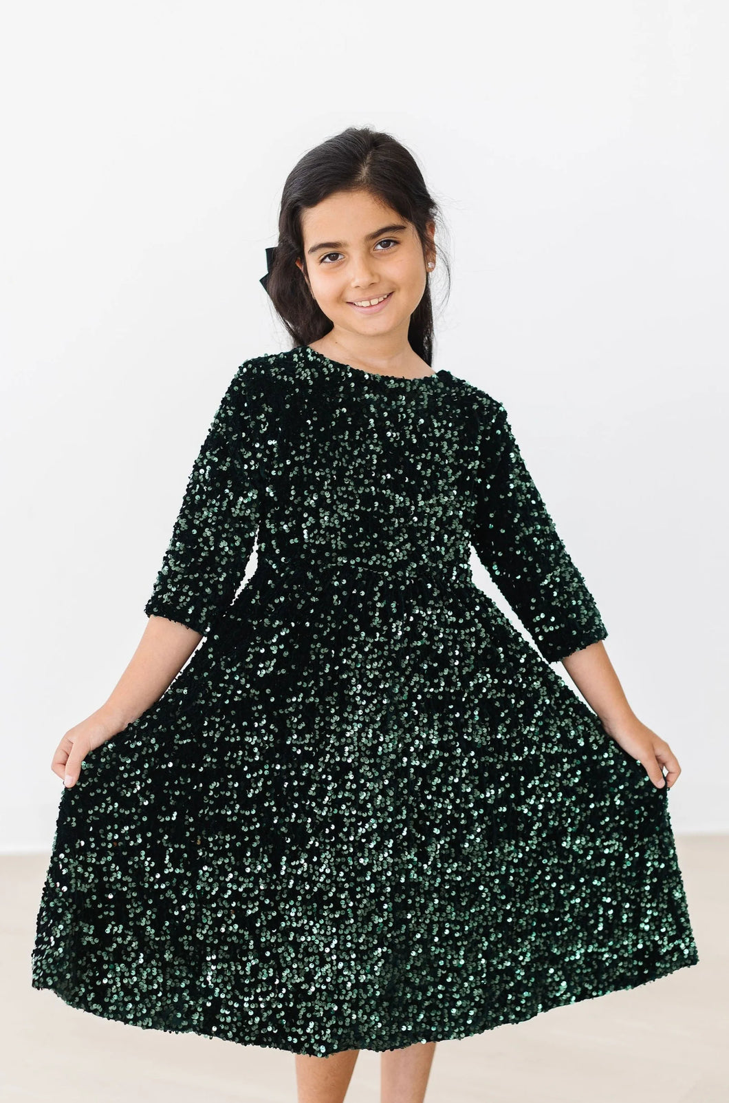 Mila & Rose HUNTER GREEN VELVET SEQUIN Dress