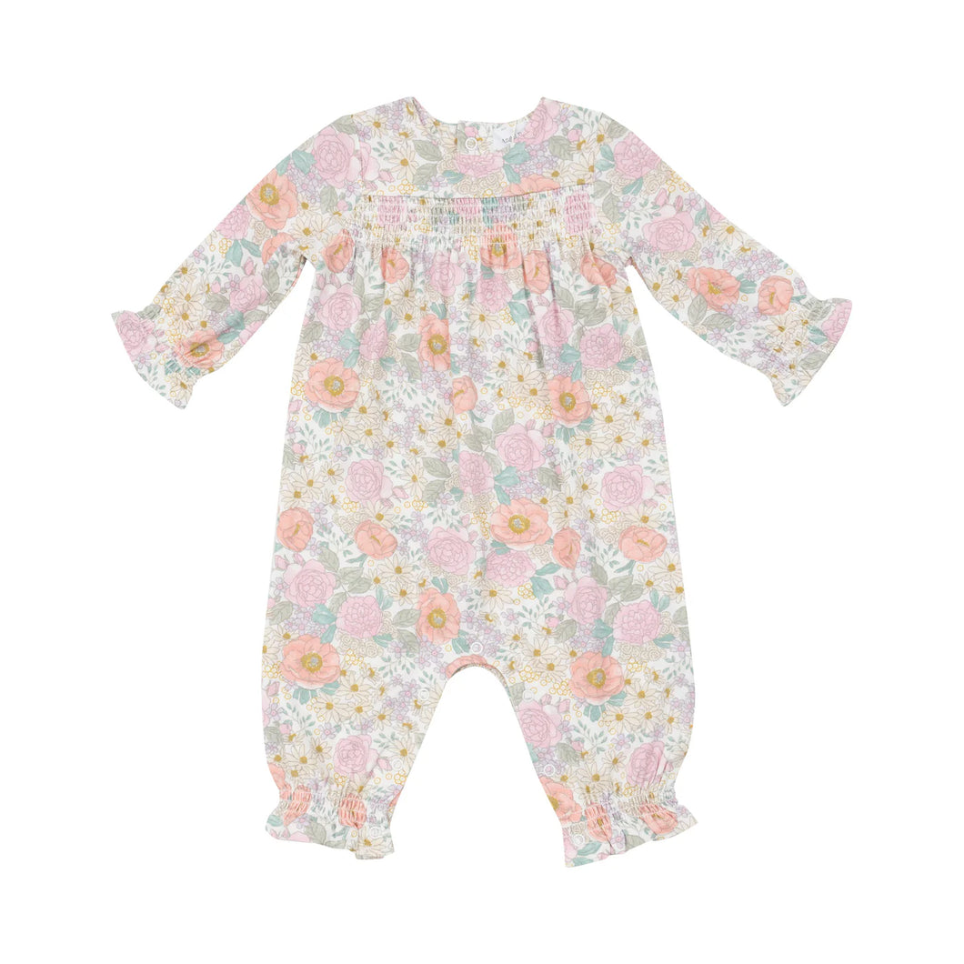 Angel Dear PEONIES AND ROSES Smocked Romper