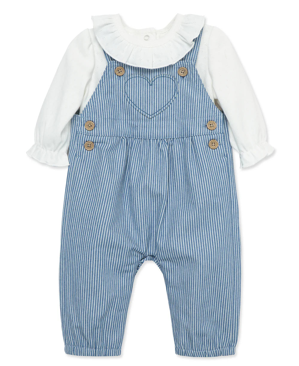 Little Me HEART DENIM OVERALL SET