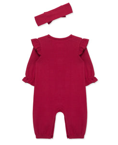 Little Me ORGANIC POINTELLE Berry Jumpsuit Set w/HEADBAND