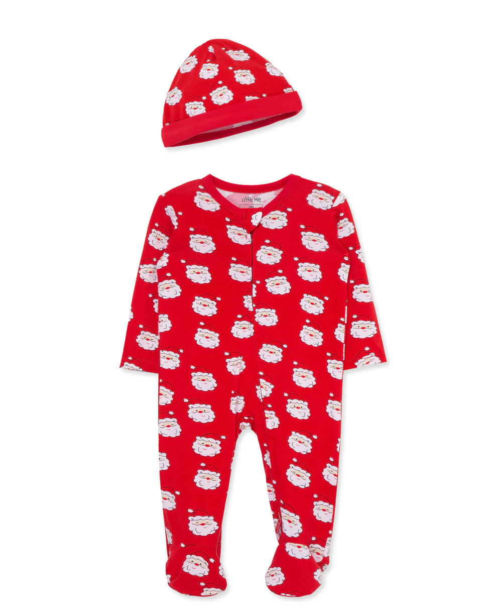 Little Me PINK SANTA BAMBOO RED ZIpper Footie w/HAT