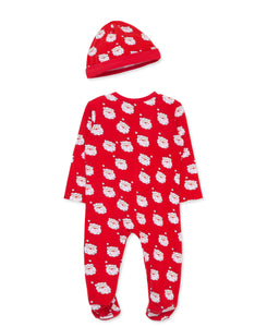 Little Me PINK SANTA BAMBOO RED ZIpper Footie w/HAT