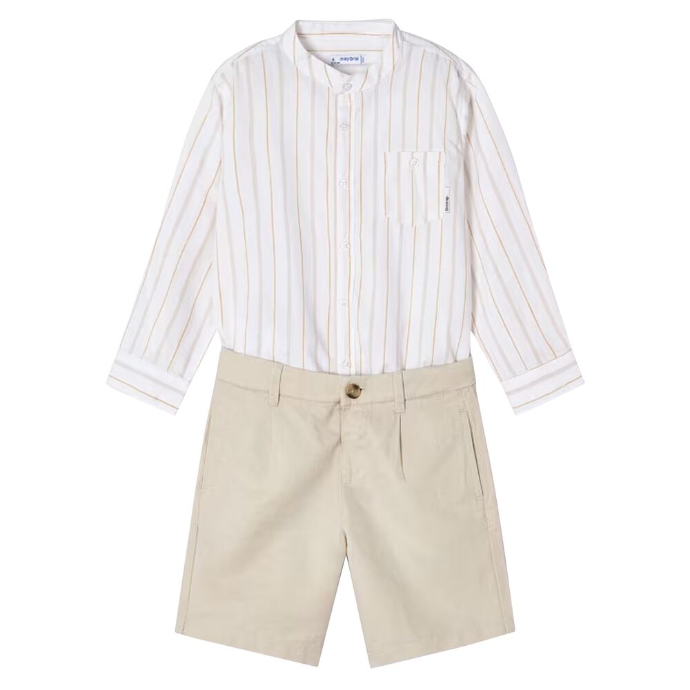 3281 Mayoral Boys RAFFIA & Honey Stripe L/S Bermuda Set