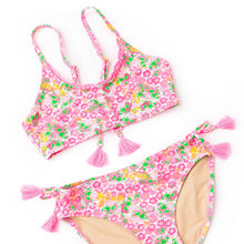 Load image into Gallery viewer, Shade Critters FRESH FLORAL Pink Crochet Trim Tie Back Bikini
