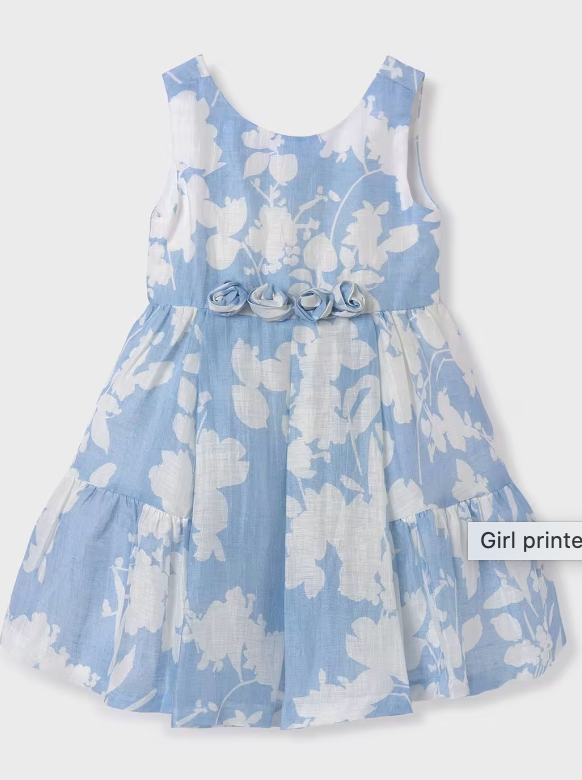 Abel & Lula Blue & White Linen Girls Dress