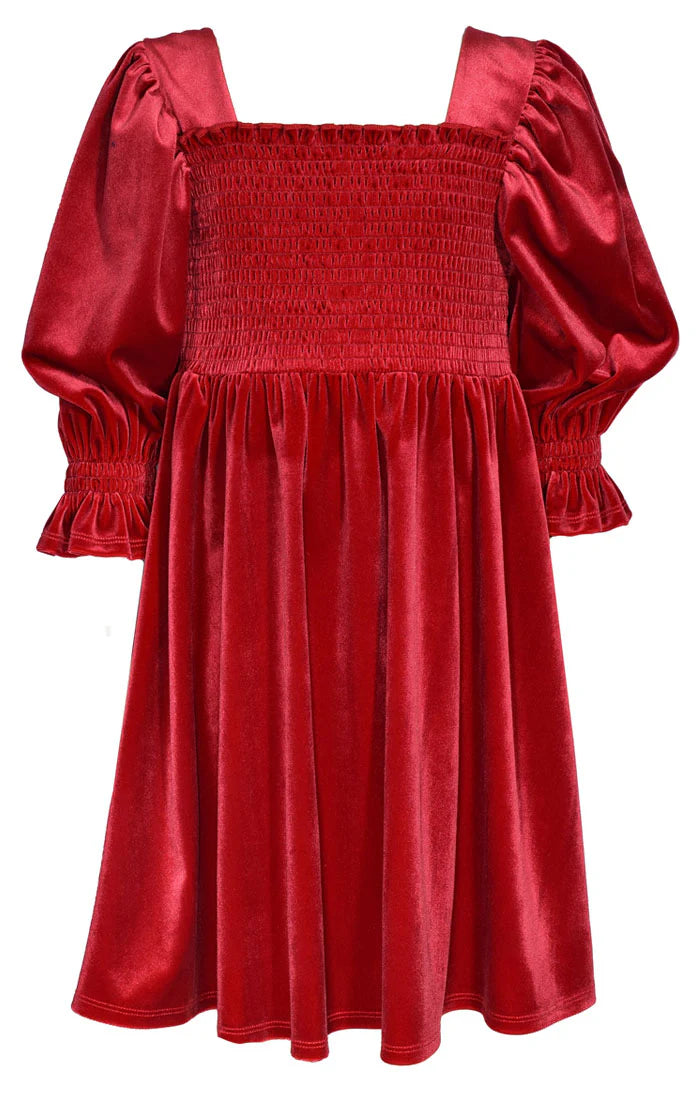 Bonnie Jean RED SMOCKED VELVET Dress