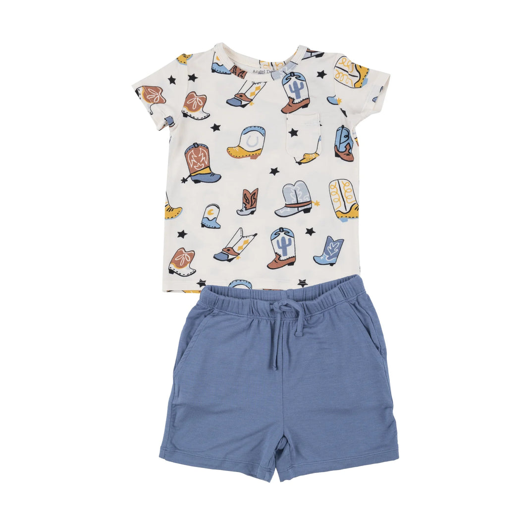 Angel Dear BOOTS BLUE Crew Neck Shirt and Short Set