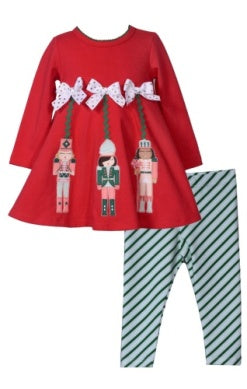 Bonnie Jean DANGLING NUTCRACKER Red&Green Stripe 2-Piece Set