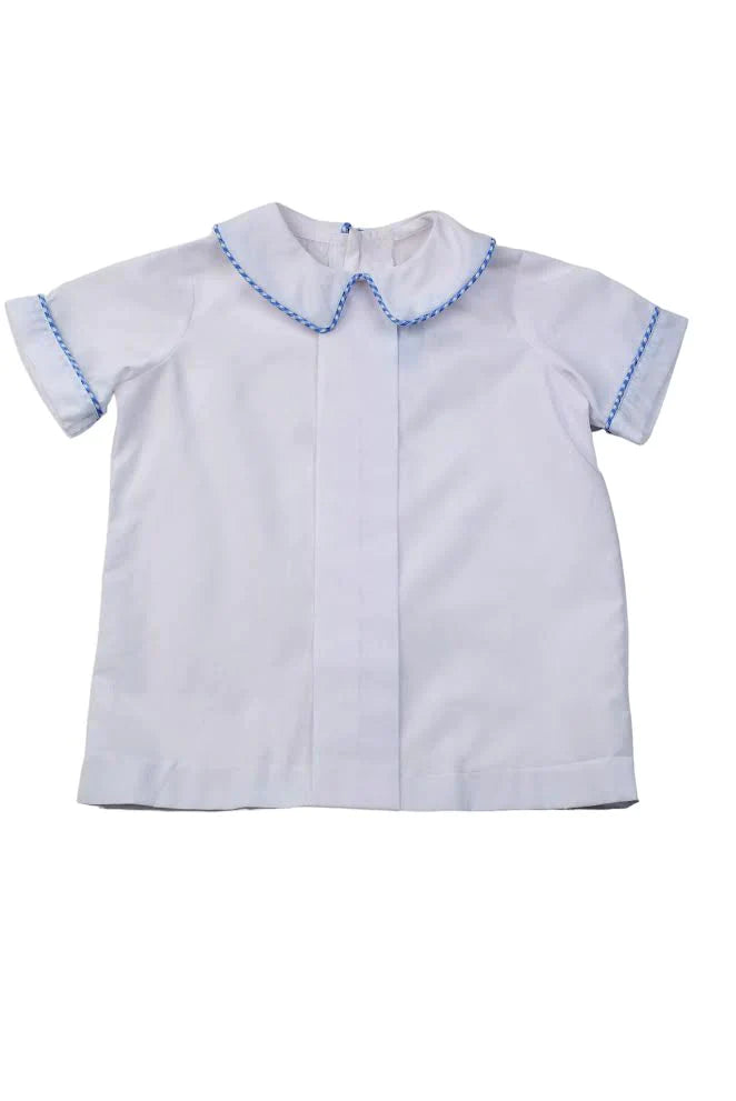 Funtasia! Too BLUE Micro CHECK Piped WHITE Pleated Shirt