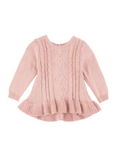 Load image into Gallery viewer, Ruffle Butts PALE MAUVE Ruffle Hem Cable Knit Sweater
