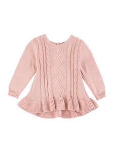 Ruffle Butts PALE MAUVE Ruffle Hem Cable Knit Sweater