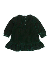 Load image into Gallery viewer, Ruffle Butts VELOUR Forrest Green Long Sleeve Drop Waist Dress
