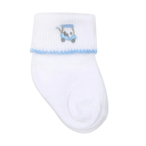 magnolia baby PUTTING AROUND Light Blue Embroidered Socks