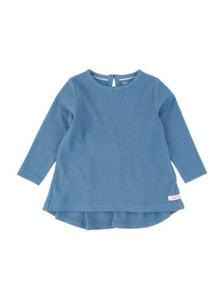 Ruffle Butts COUNTRYSIDE BLUE Waffle Knit Long Sleeve Bow Back Top