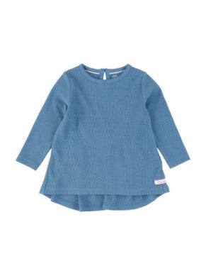 Ruffle Butts COUNTRYSIDE BLUE Waffle Knit Long Sleeve Bow Back Top